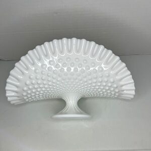 Fenton Hobnail Banana Fruit Bowl Large White 11.75" Long Vintage 1970s